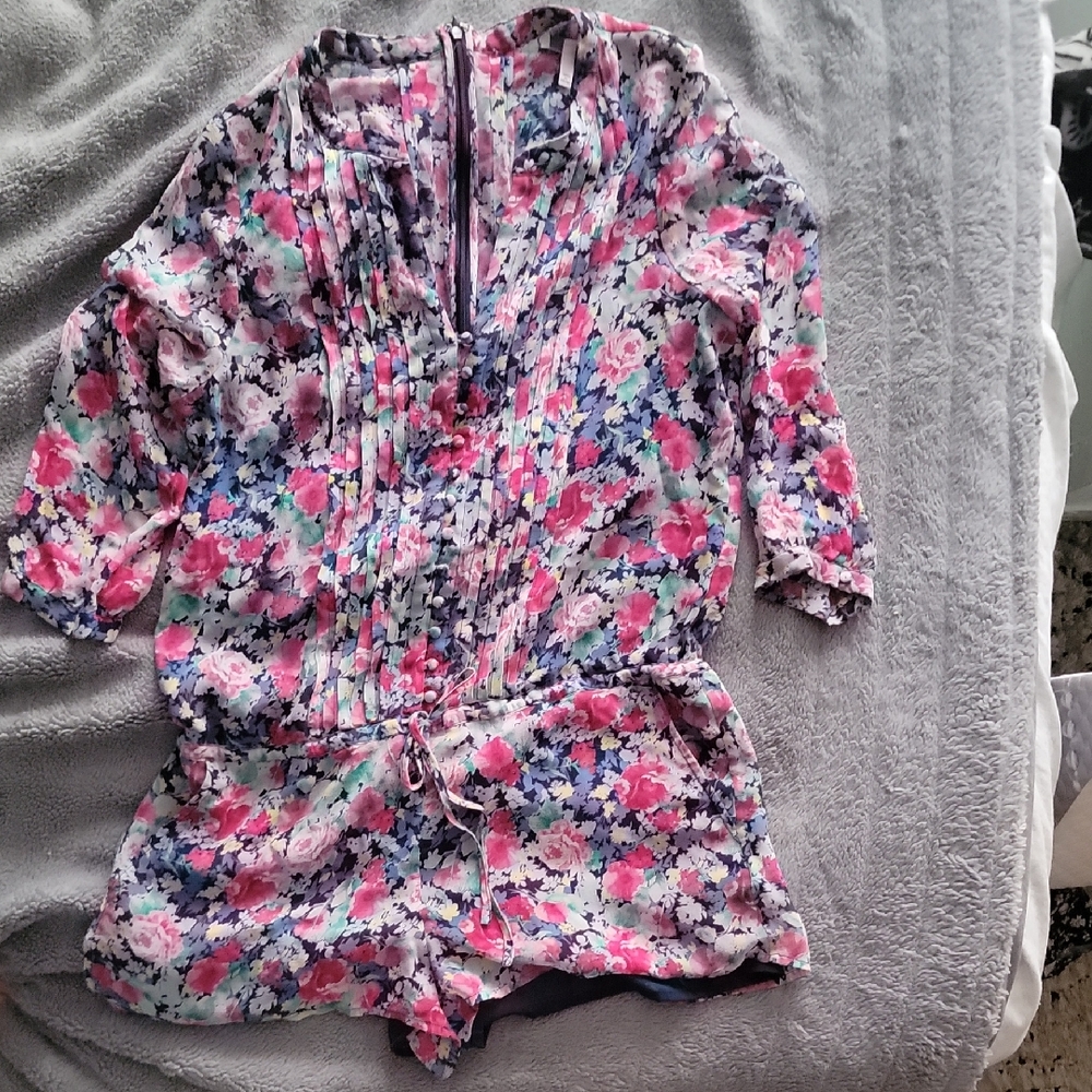 Joie Floral Romper with Pink and Blue Hues